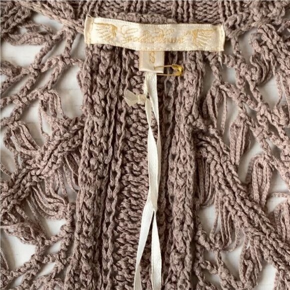 NWT GOLD HAWK Crochet Cardigan Sz.S Tan Open Front Knit 100% Cotton Cottage - Picture 9 of 12